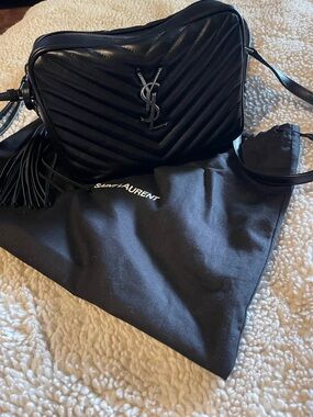 Saint Laurent Black Quilted Chevron Camera Bag with Tassel